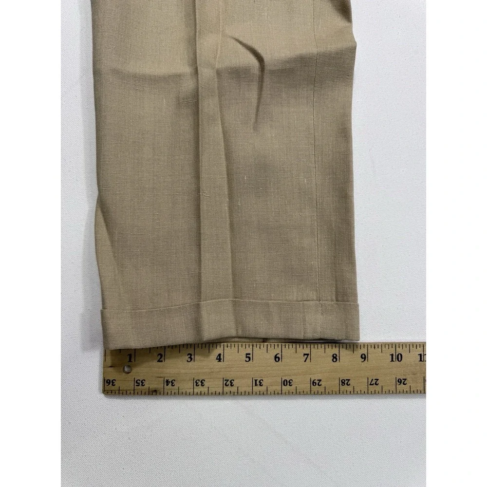 Jos. A. Bank Traveler's 100% Linen Dress Pants 36x30 Pleated Cuffed Tan Beige
